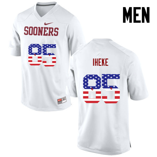 Men Oklahoma Sooners #85 Sam Iheke College Football USA Flag Fashion Jerseys-White - Click Image to Close